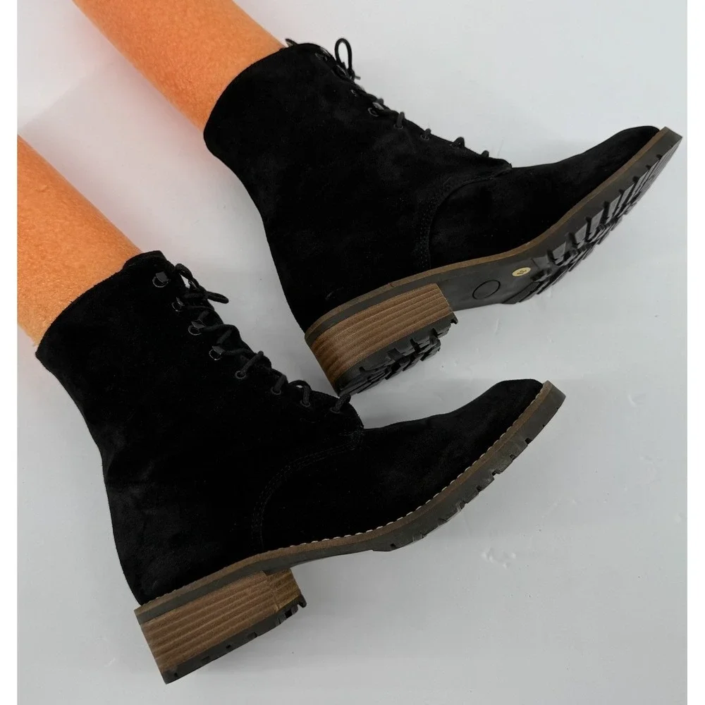 Andre Assous Black Suede Lace-Up Ankle Boots Made in Italy EU 36 US 6